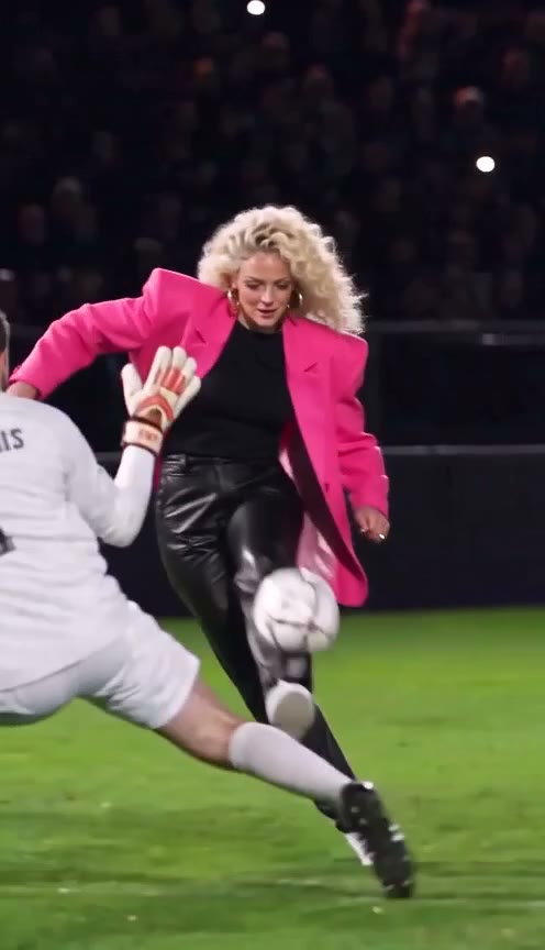 Beat 2: the ball bounces off her chest